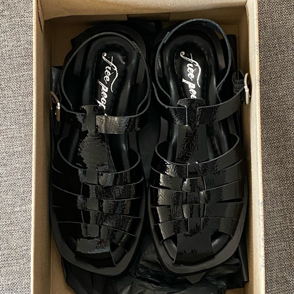 Free People Finn Fisherman Platform Italian Leather Sandals in Black Size 38 - Picture 5 of 11